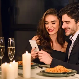 Adult couple enjoying dinner together